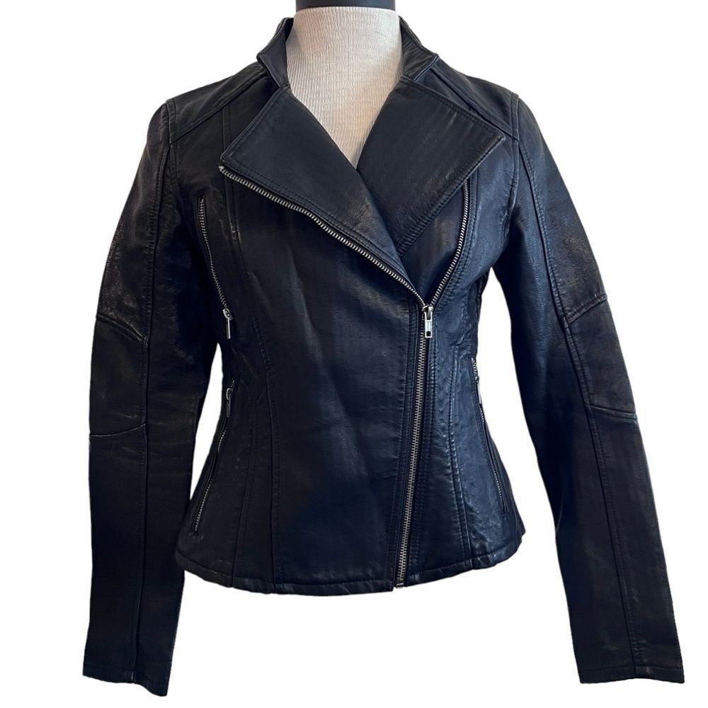Blank NYC faux leather black Moto biker jacket size XS